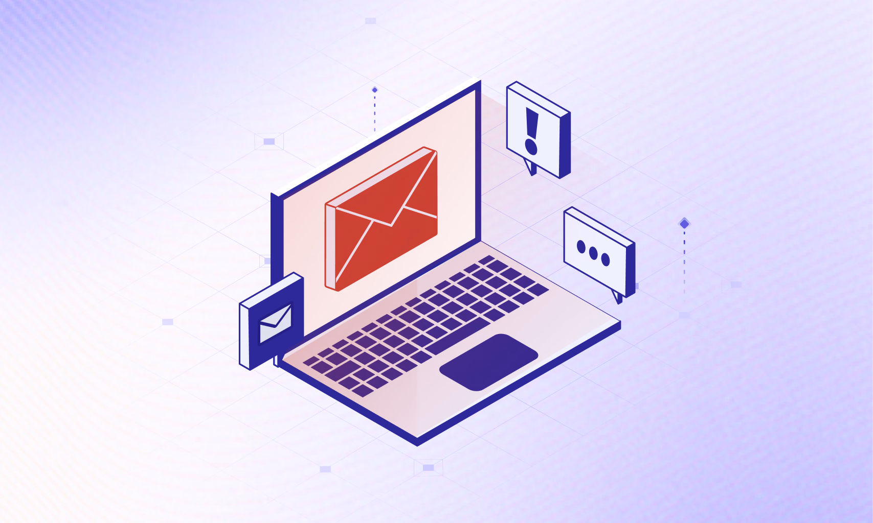 Laptop surrounded by email and alert notifications